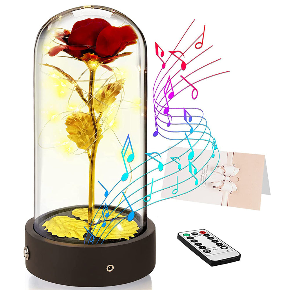 Caja de música Girada para siempre Flor de rosa con luces LED