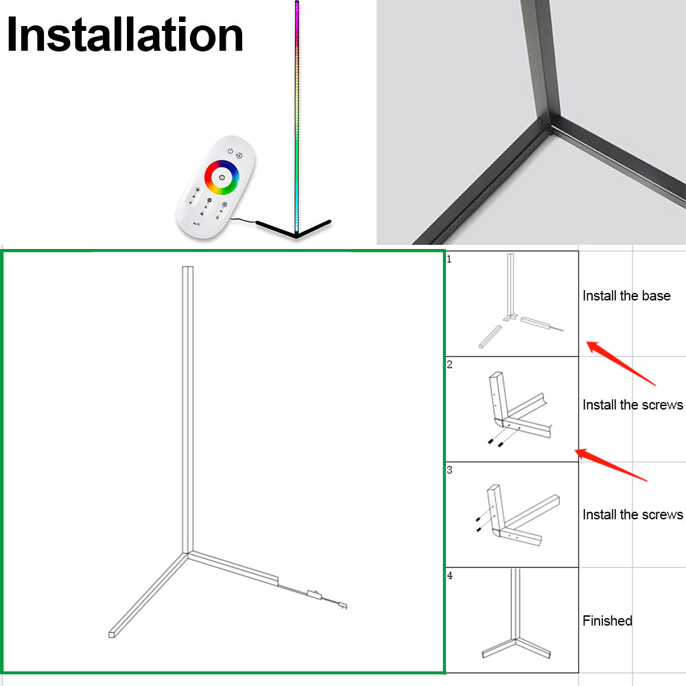 LED-Eck-Stehleuchte, RGB-Beleuchtung, dimmbar