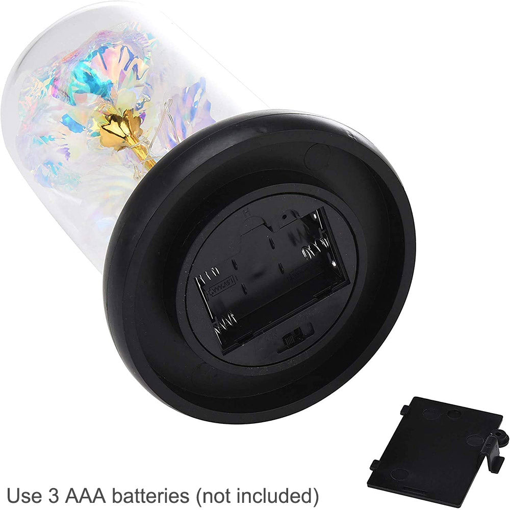 Rosa romántica en cúpula de cristal con guirnaldas de luces LED