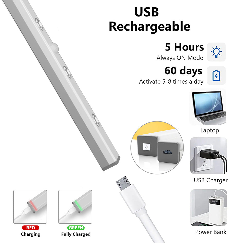 Lampe d'armoire rechargeable à capteur de mouvement LED à intensité variable