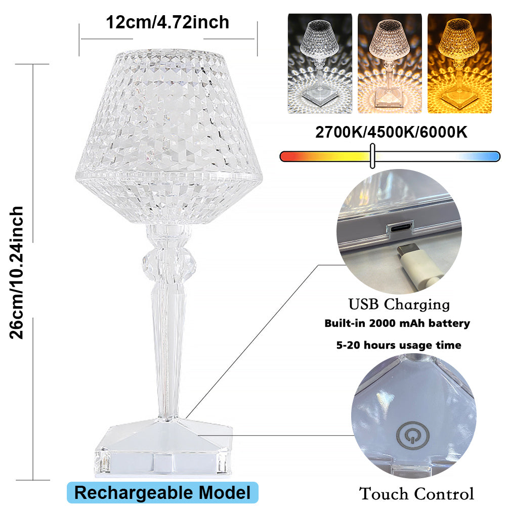 Lámpara de mesa LED de cristal con forma de copa de vino