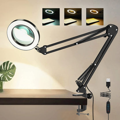 Magnifying Glass with Light and Stand 8-Diopter Real Glass Magnifying 2-in-1 Desk Lamp