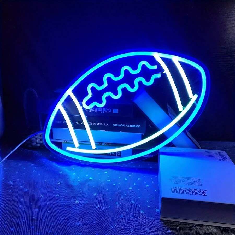 Blue Neon Football Shaped Light Sign 15''x 12''