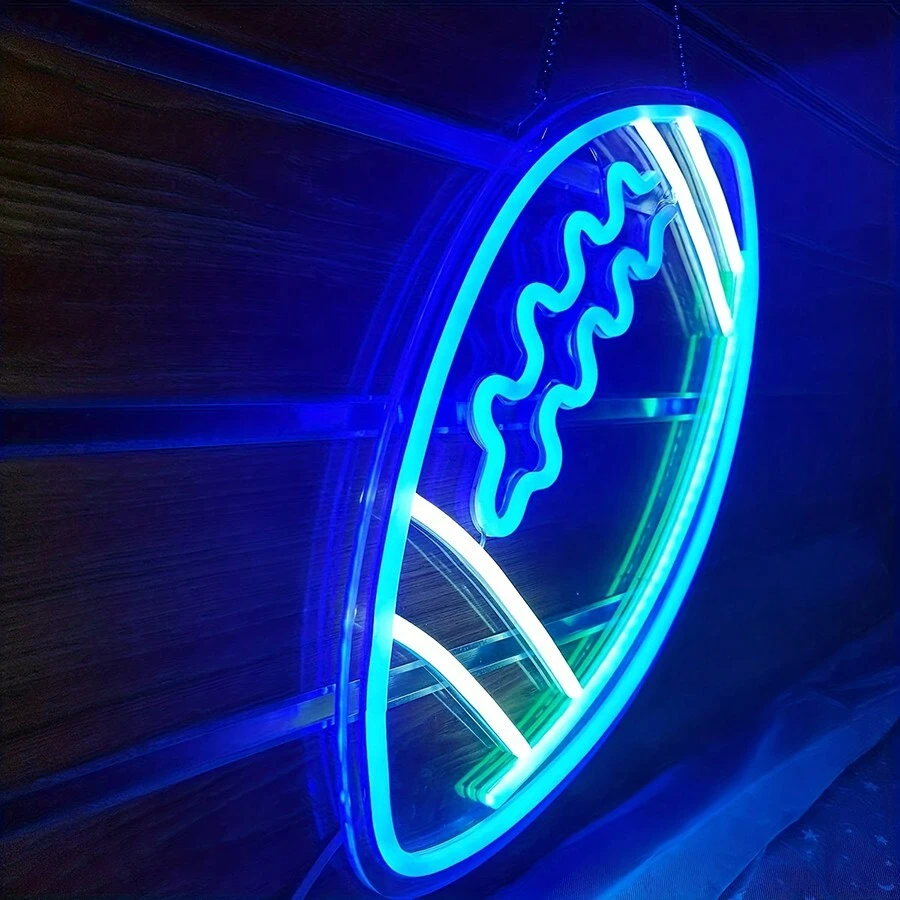 Blue Neon Football Shaped Light Sign 15''x 12''