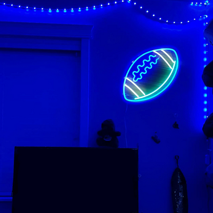 Blue Neon Football Shaped Light Sign 15''x 12''