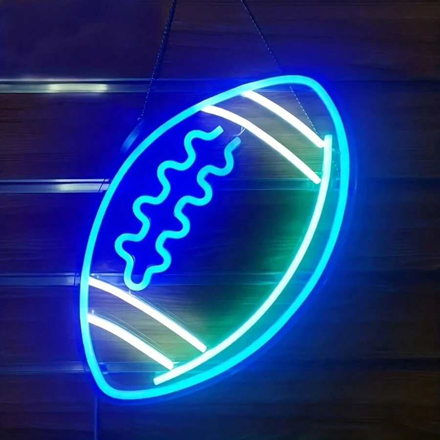 Blue Neon Football Shaped Light Sign 15''x 12''