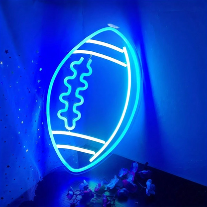 Blue Neon Football Shaped Light Sign 15''x 12''