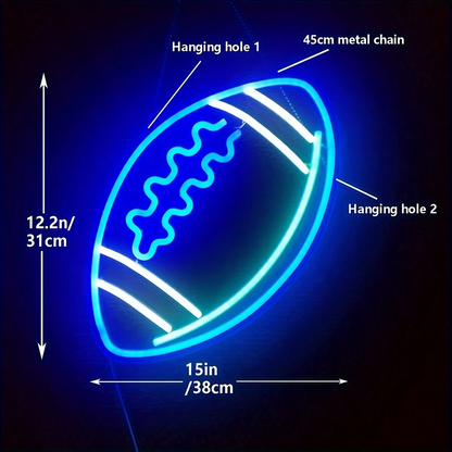 Letrero luminoso con forma de balón de fútbol de neón azul, 15''x 12''