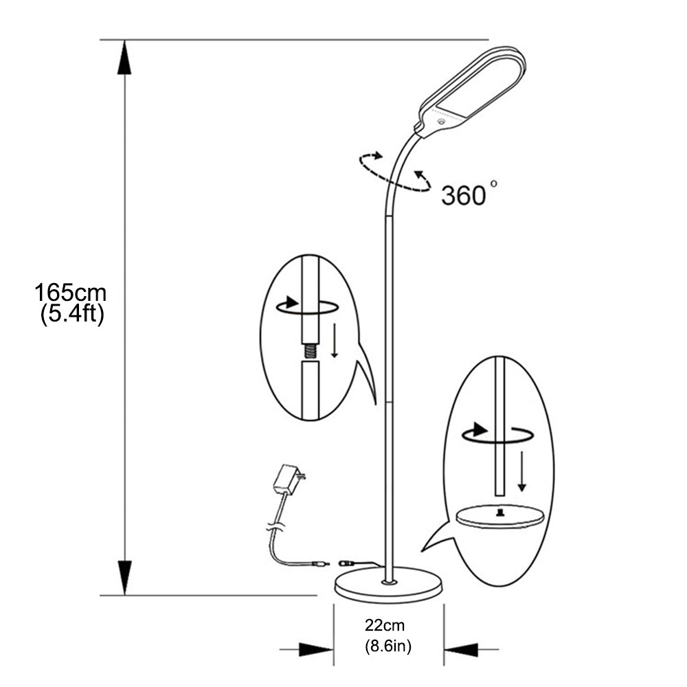 Lámpara de pie LED de 12W Lámpara de lectura moderna regulable