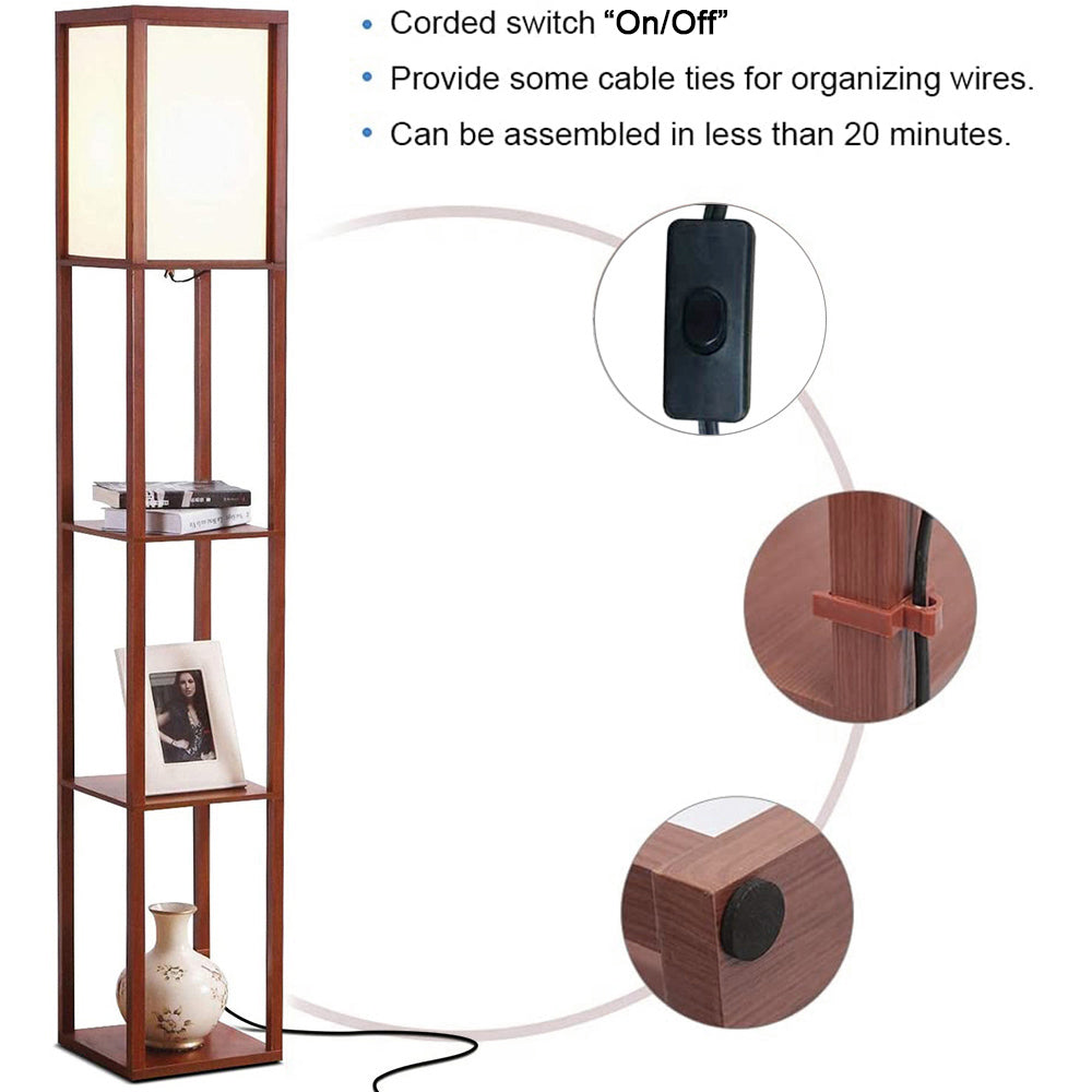 Modern LED Shelf Floor Lamp Walnut Brown Skinny End Table & Nightstand