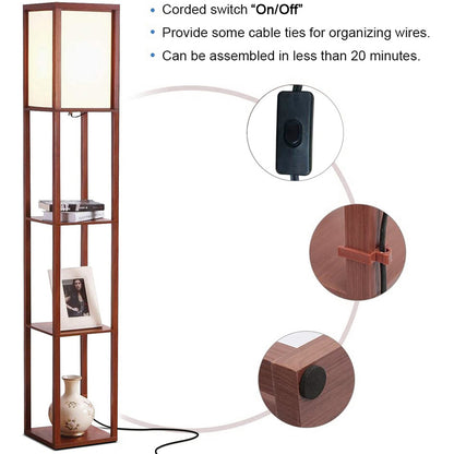 Modern LED Shelf Floor Lamp Walnut Brown Skinny End Table & Nightstand