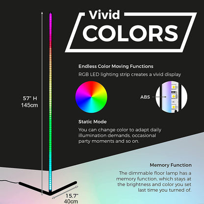 Lámpara de pie de esquina LED Iluminación RGB regulable