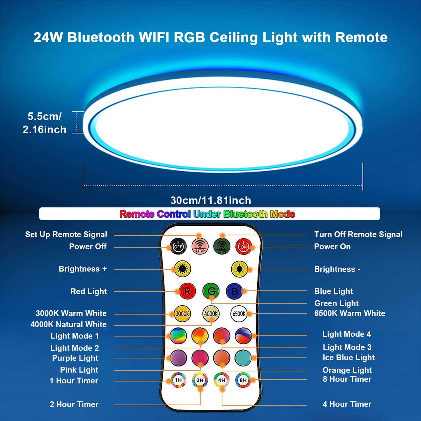 Flush Mount LED Ceiling Light Smart Wifi Ble Remote Control