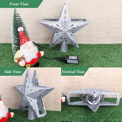 Christmas Tree Topper Star LED Rotating Snowflake Projector