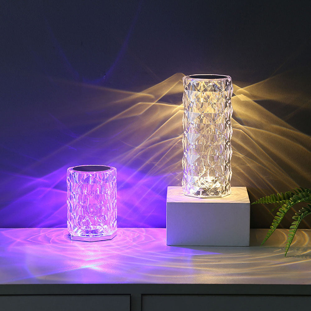 Lampe de table en cristal, veilleuse rechargeable