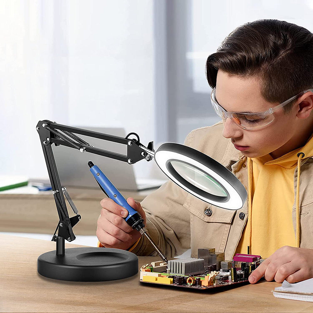 Magnifying Glass with Light and Stand 8-Diopter Real Glass Magnifying 2-in-1 Desk Lamp