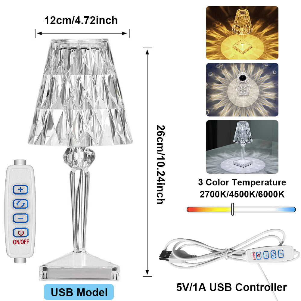 Lampe de table en cristal en forme de tasse à vin à LED