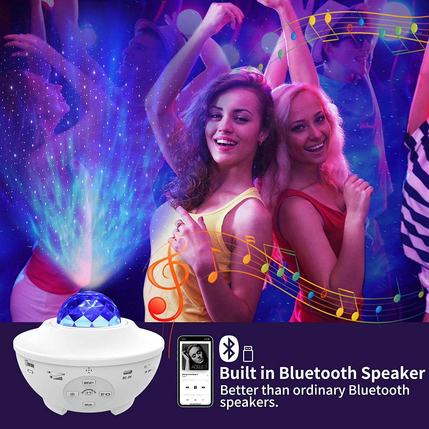 Lecteur de musique Bluetooth veilleuse étoile LED