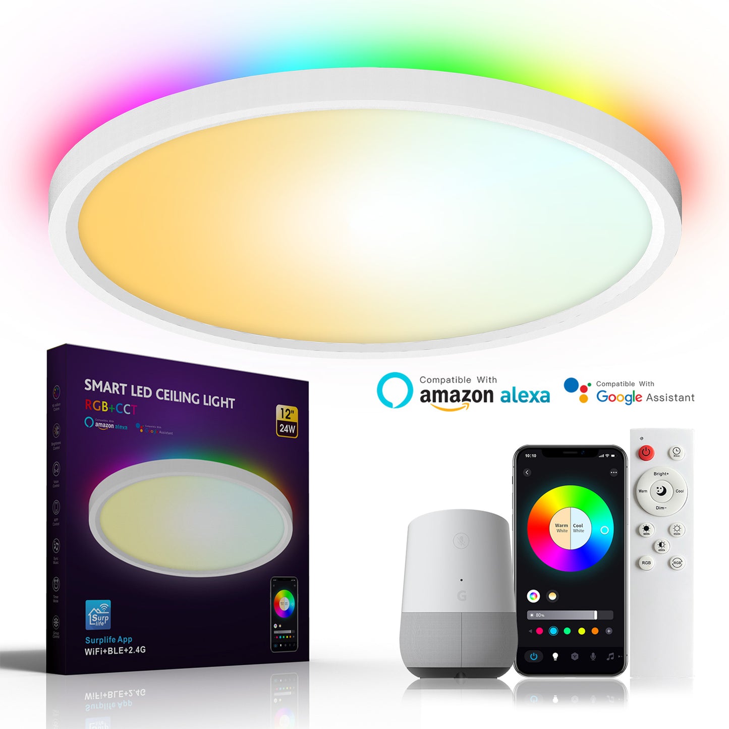 Montaje empotrado de luz de techo LED inteligente WIFI y Bluetooth