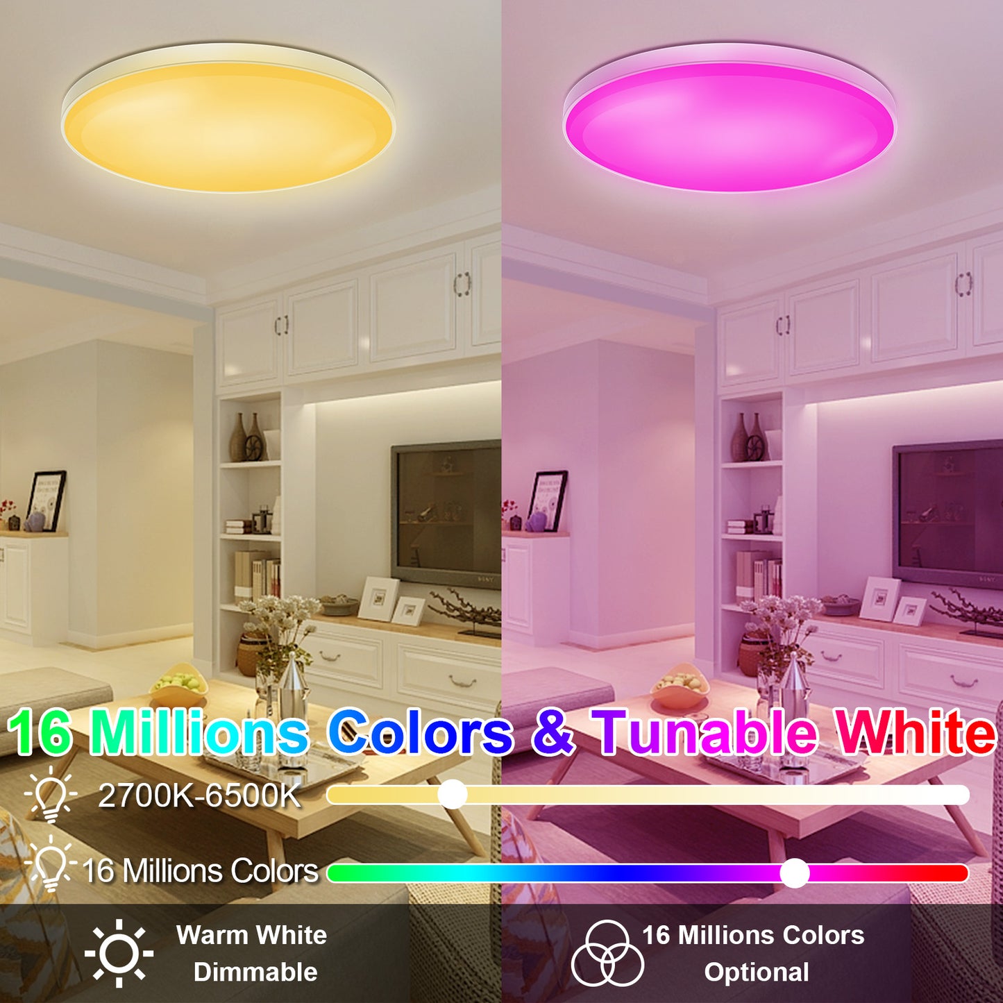 Plafonnier intelligent LED WiFi encastré