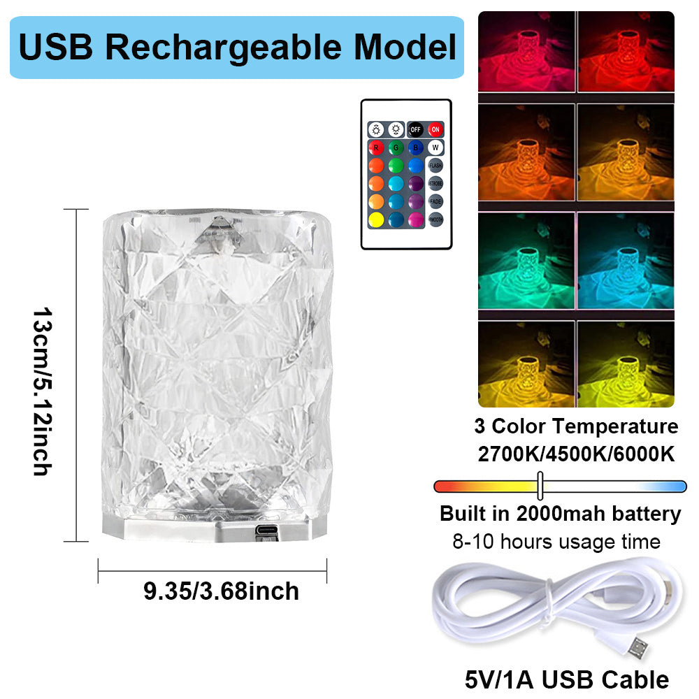 Crystal Table Lamp Rechargeable Night Light