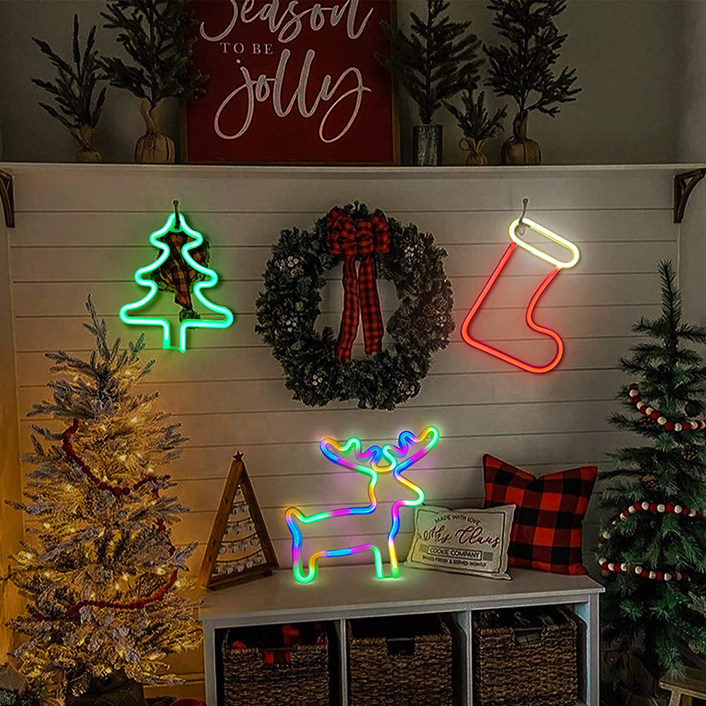 Luz decorativa de letrero de neón con cascabel navideño