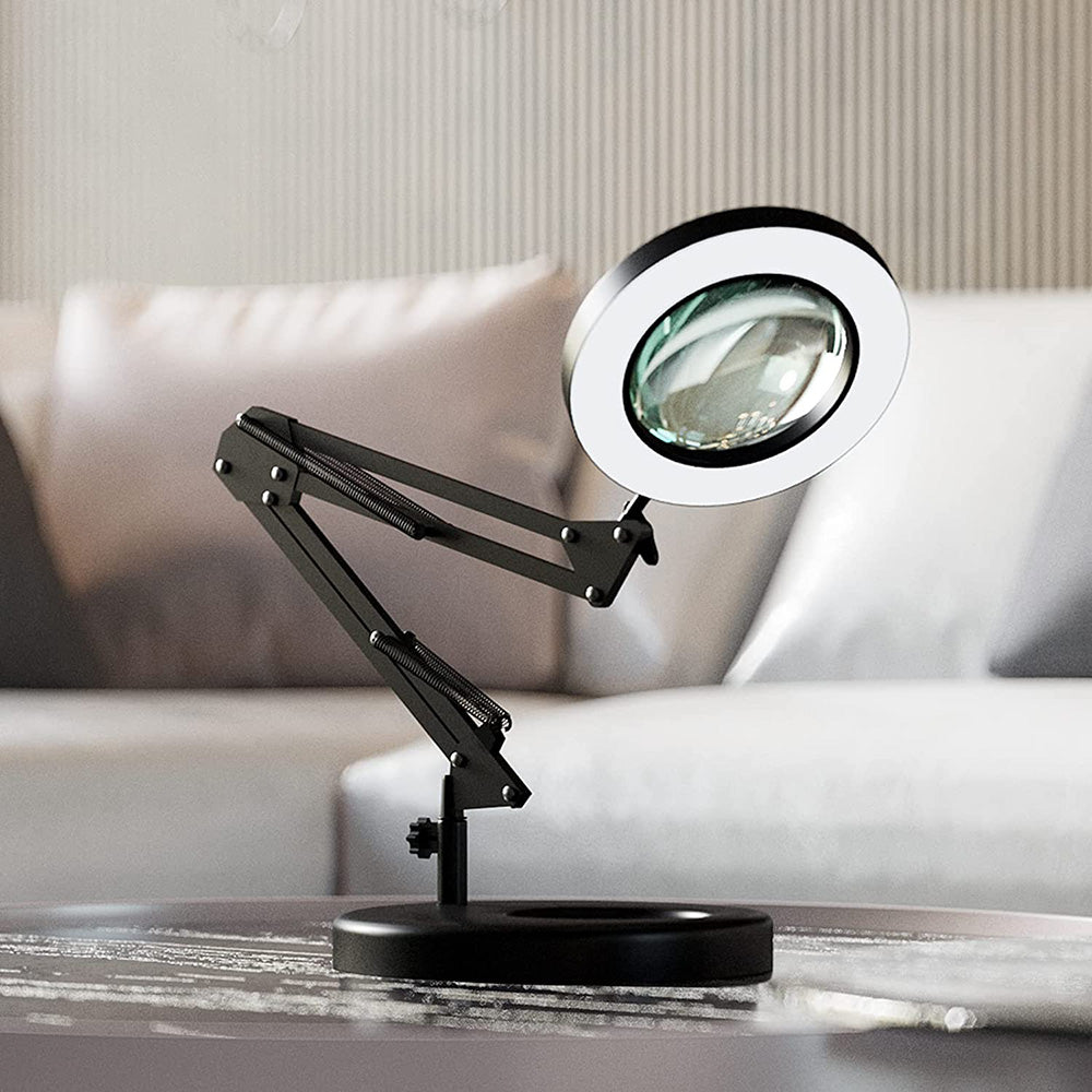 Loupe avec lumière et support Lampe de bureau 2 en 1 en verre véritable à 8 dioptries