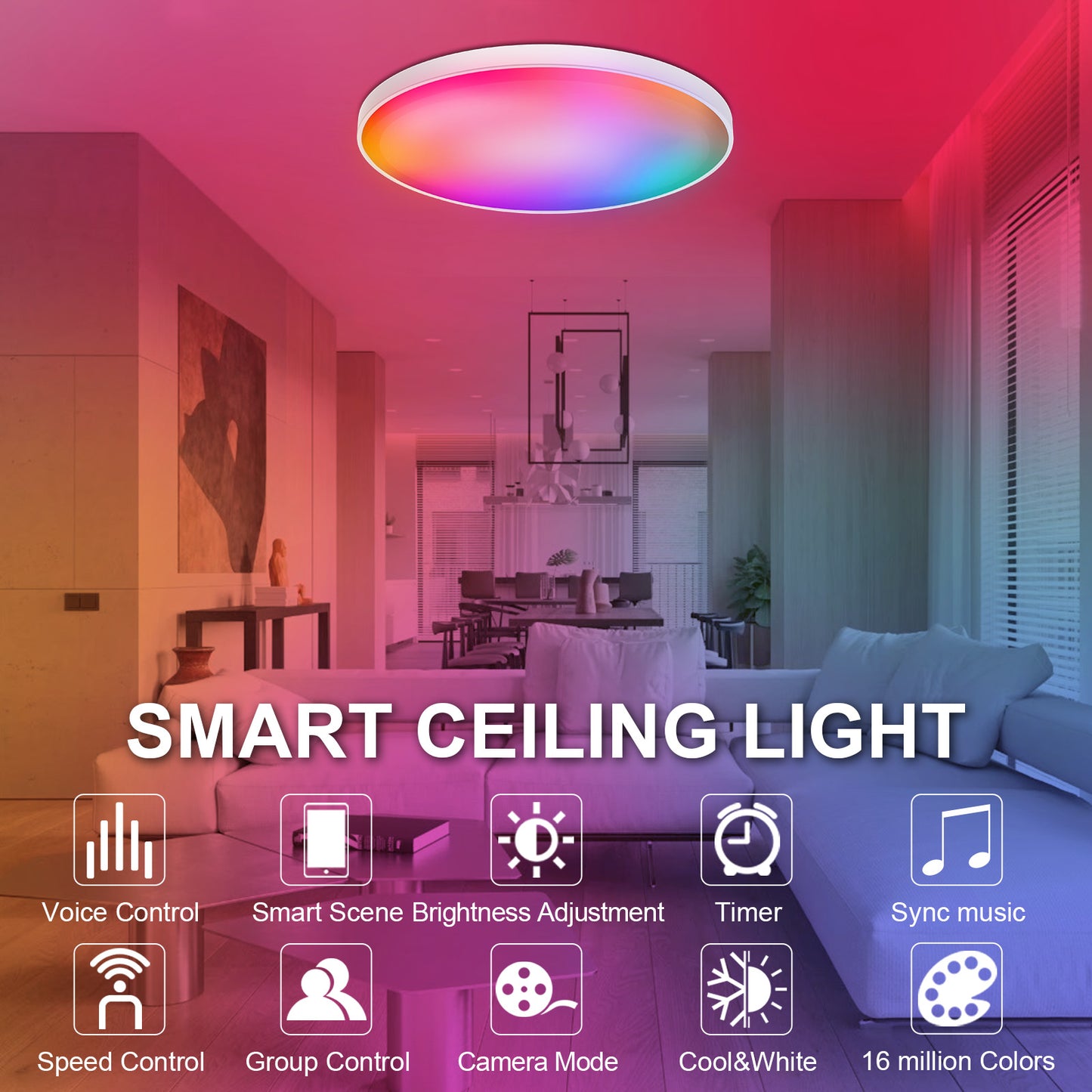 Plafonnier intelligent LED WiFi encastré