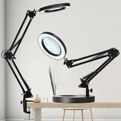 Magnifying Glass with Light and Stand 8-Diopter Real Glass Magnifying 2-in-1 Desk Lamp