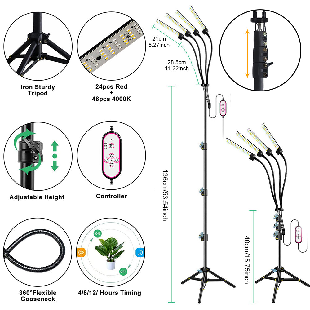 Lampe LED pour plantes à spectre complet avec trépied