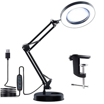 Magnifying Glass with Light and Stand 8-Diopter Real Glass Magnifying 2-in-1 Desk Lamp