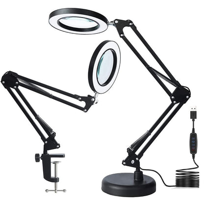 Magnifying Glass with Light and Stand 8-Diopter Real Glass Magnifying 2-in-1 Desk Lamp