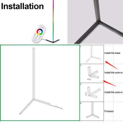 Lámpara de pie de esquina LED Iluminación RGB regulable