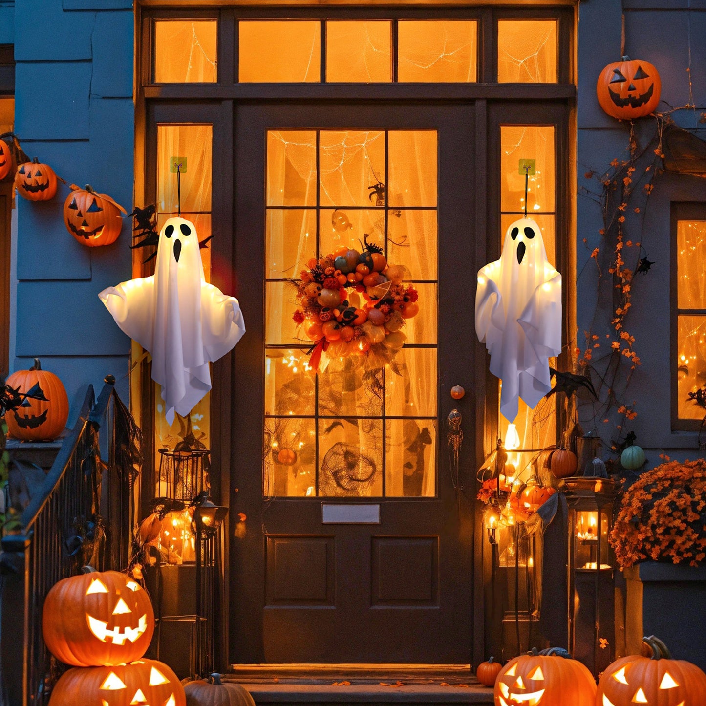 Spooky Halloween Glowing Ghost Hanging LED Lights For Yard Garden Door Party Decor