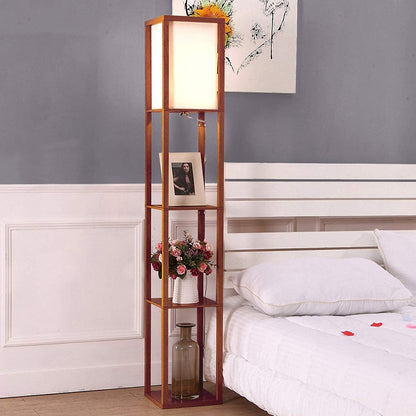 Modern LED Shelf Floor Lamp Walnut Brown Skinny End Table & Nightstand