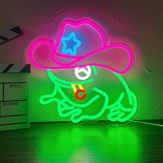 Lampe LED en forme de grenouille Cowboy, enseignes au néon