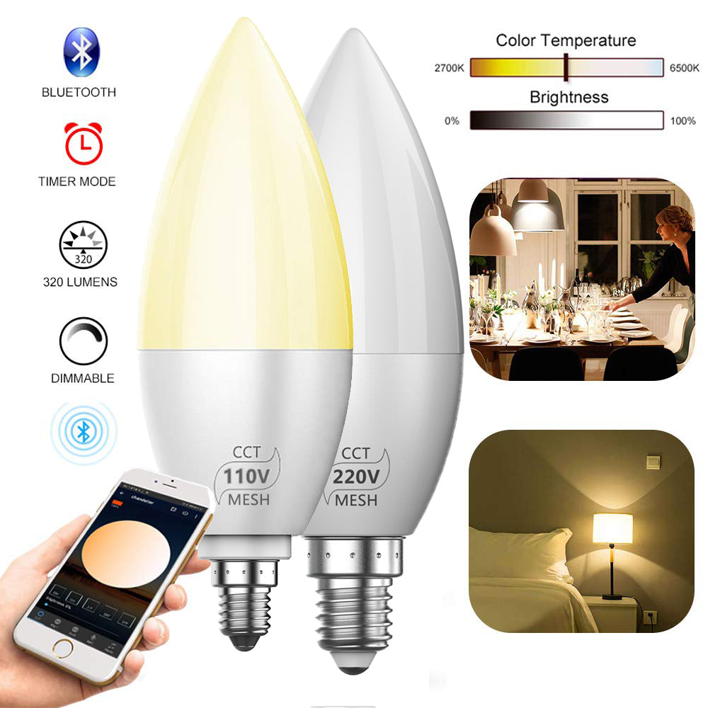 Ampoule de bougie de lustre LED intelligente Bluetooth E12/E14