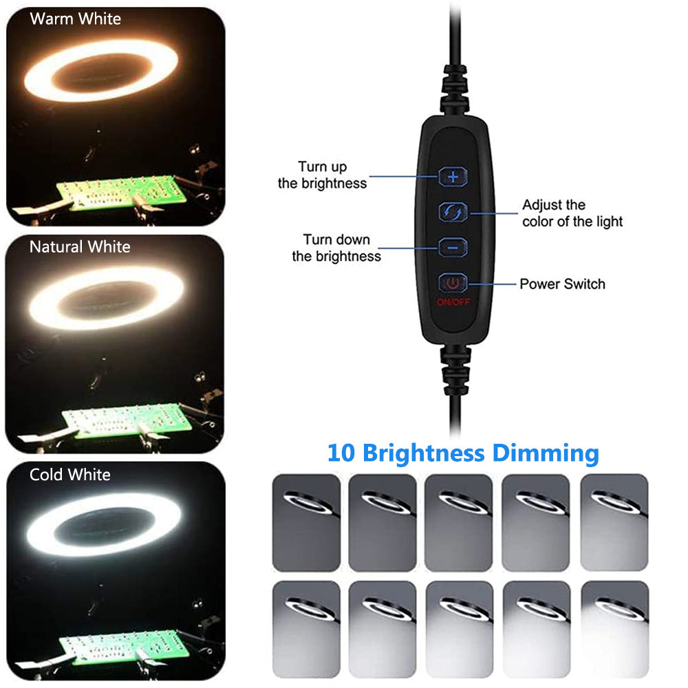 Manos que ayudan a soldar con lámpara LED con lupa 3X