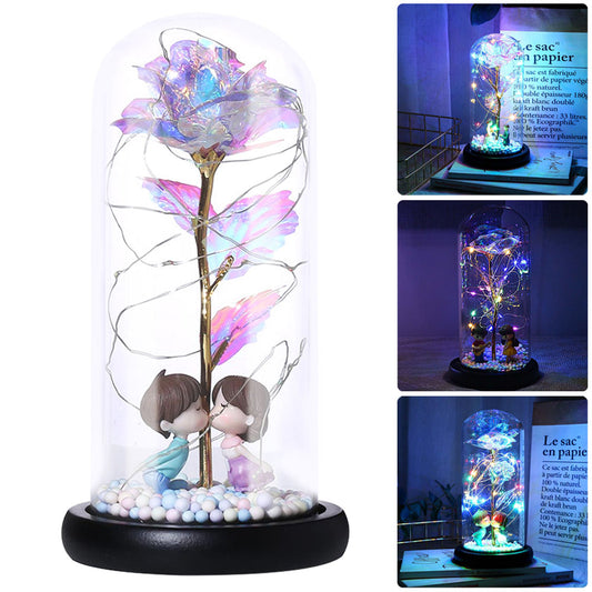 Romantic Rose in Glass Dome with LED Fairy String Lights