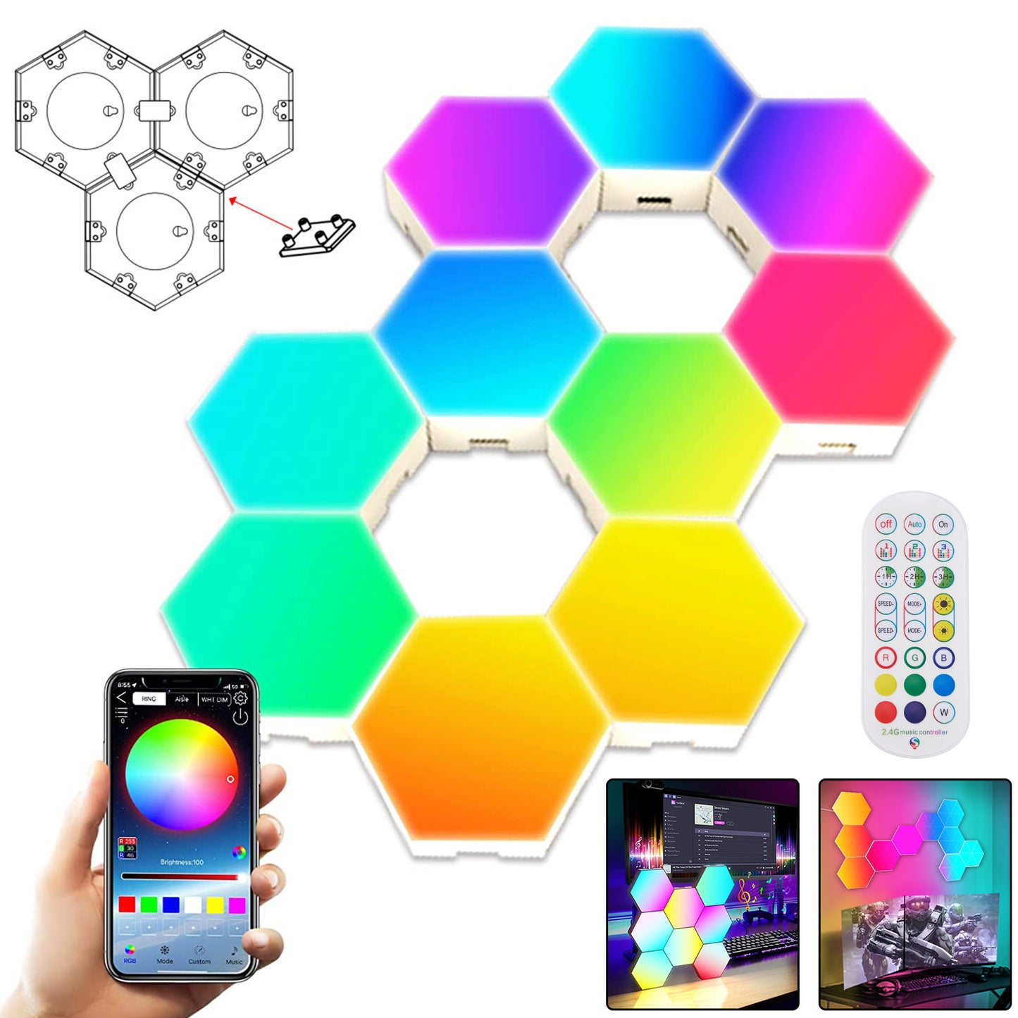 Lampes de table et appliques murales LED Smart Hexagon Lights