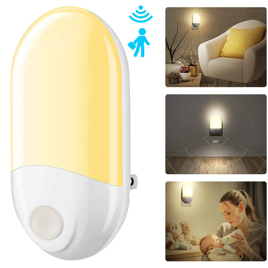 Luz nocturna LED con sensor de movimiento PIR enchufable para pared