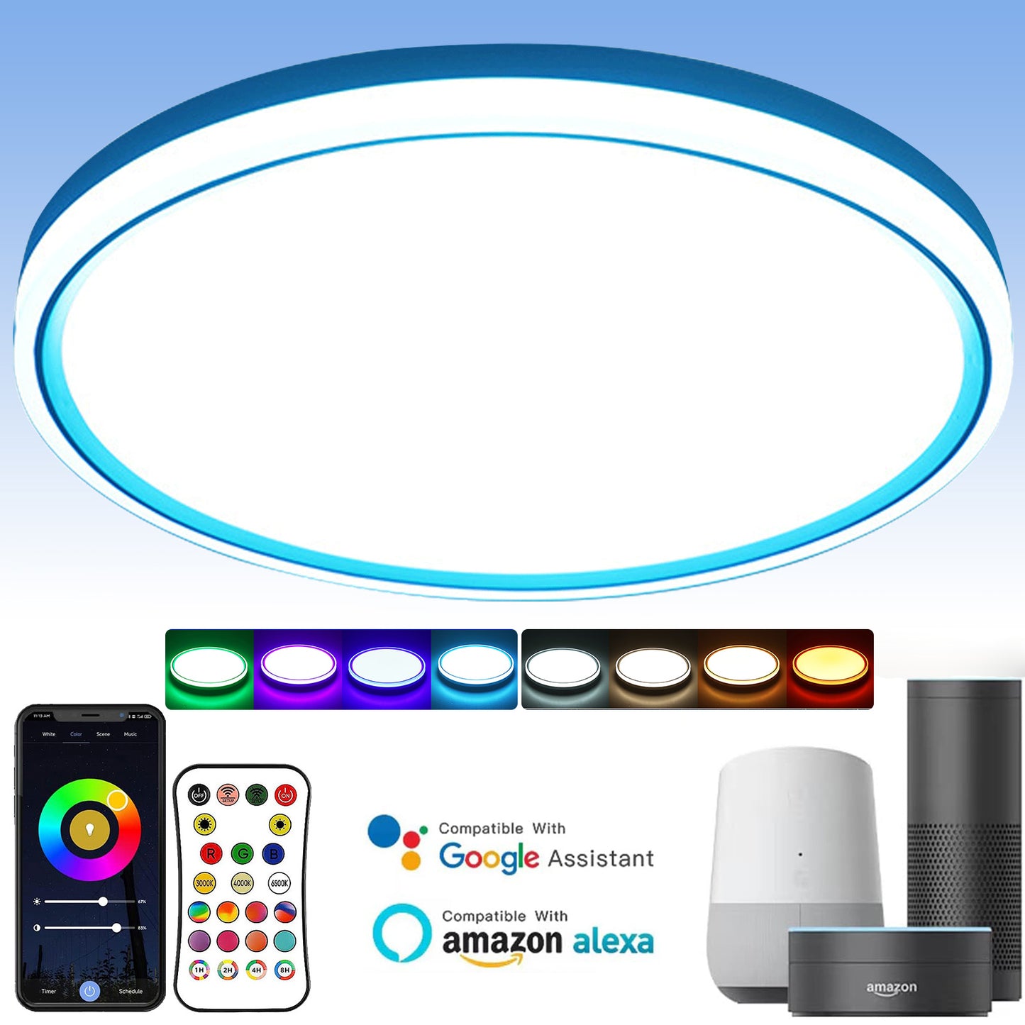 Flush Mount LED Ceiling Light Smart Wifi Ble Remote Control