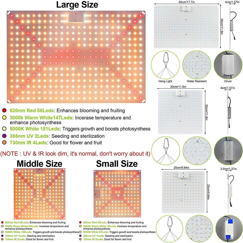 Luz de cultivo LED de espectro completo 192-360LED 25W-65W