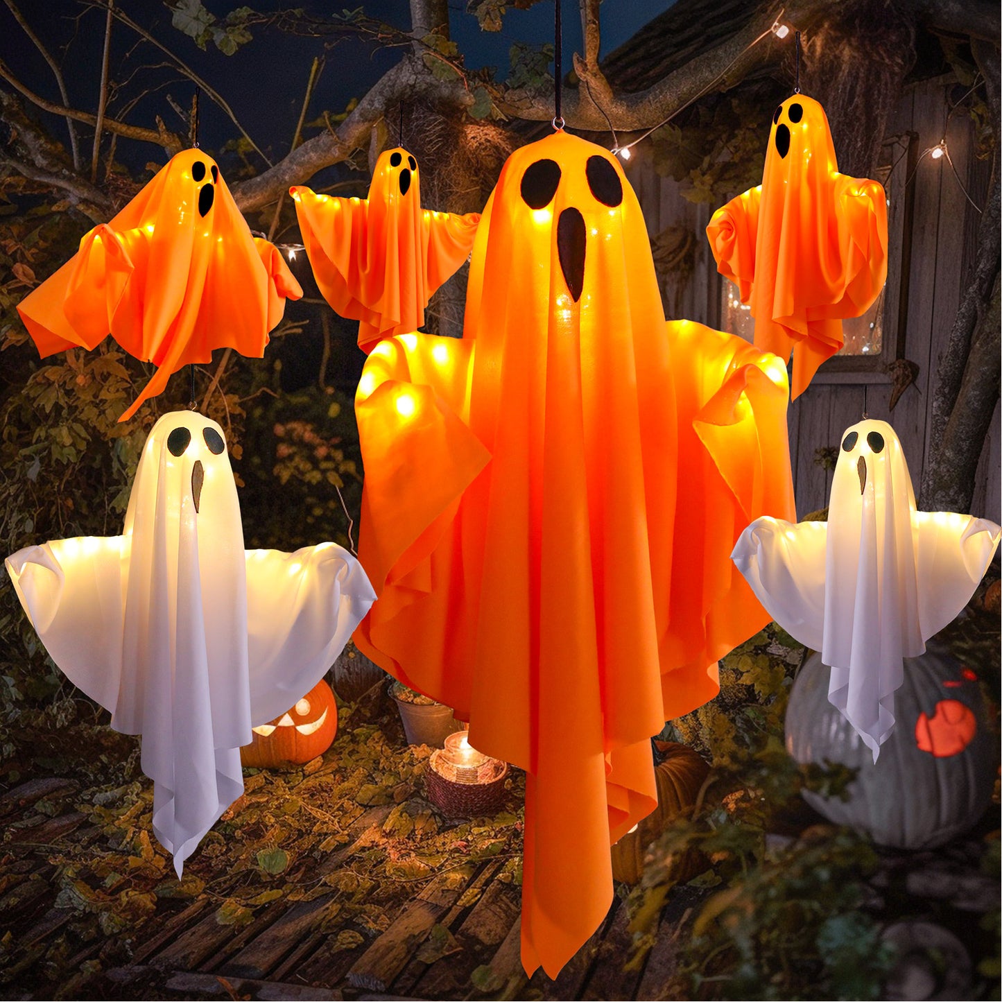 Spooky Halloween Glowing Ghost Hanging LED Lights For Yard Garden Door Party Decor