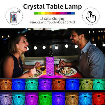 Lampe de table en cristal, veilleuse rechargeable