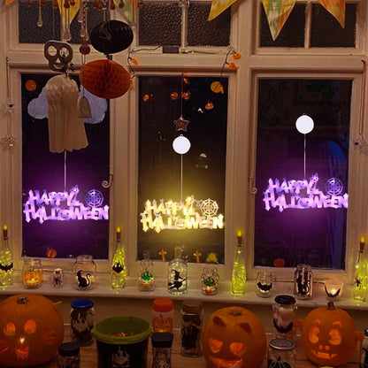 Decoración de ventana iluminada de Halloween