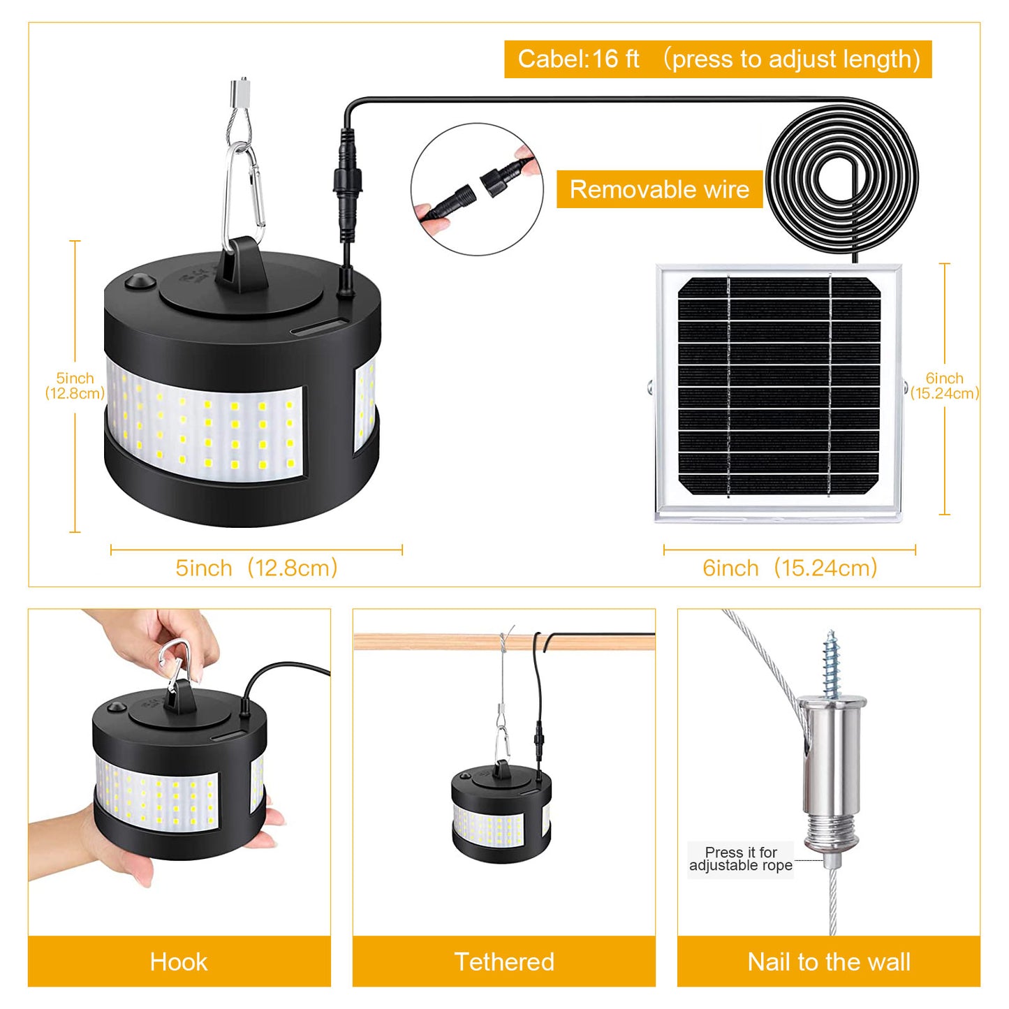 Lampes suspendues solaires imperméables extérieures à 160 LED