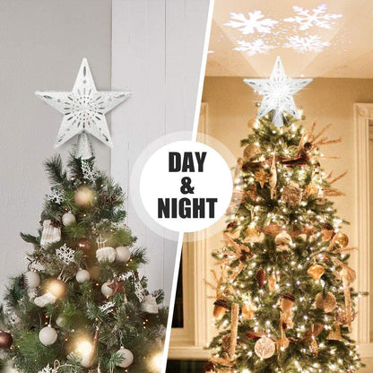 Christmas Tree Topper Star LED Rotating Snowflake Projector