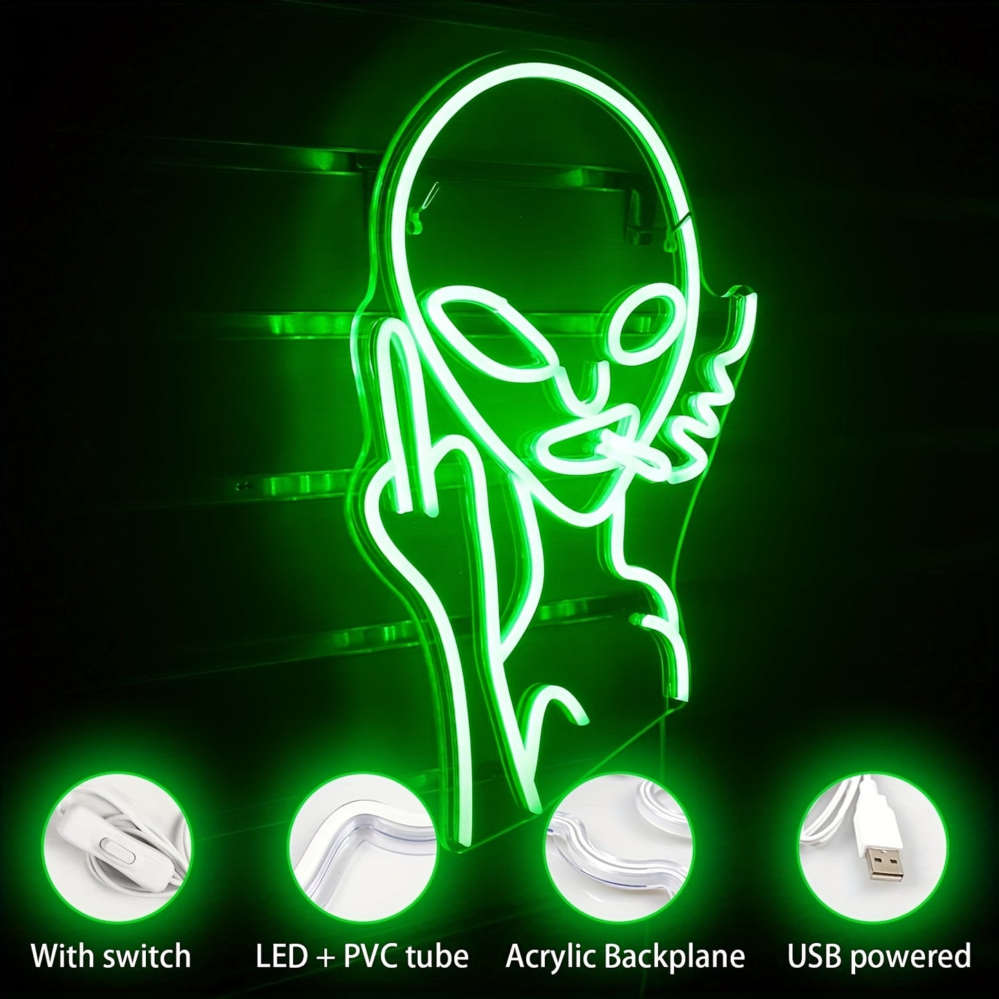 LED Green Alien Neon Signs