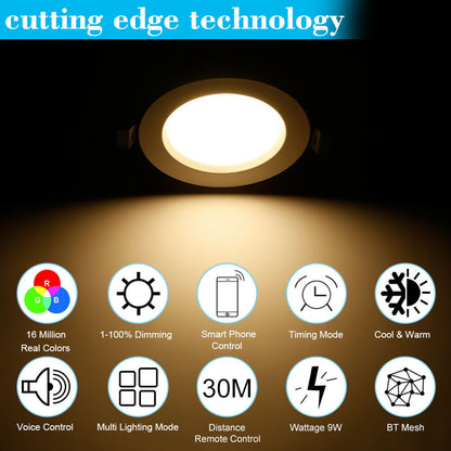 Smart Bluetooth APP 5W/9W RGBWC LED panneau de plafond lampe vers le bas des ampoules